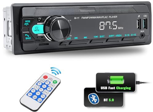 Car Stereo Bluetooth Single Din Car Stereo with Voice Assistant/Bluetooth 5.0 /MP3 Media Player with FM/7 Color Light/Car MP3 Player USB AUX Port/Audio Recording/Remote Control/USB Fast Charging