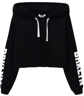 WINKIKI Kids wear crop top cropp tröja skuren huvtröja för flickor tonåring långärmad med dragsko., svart/vit, 128