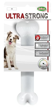 Bubimex - Ultra Strong - Jouet pour Chiens - Os à Mâcher en Nylon Fourré avec Arôme de Viande - Très Résistant - Favorise l’Hygiène Bucco-Dentaire - 15 cm - pour Chiens de Taille Moyenne