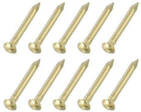 sourcing map 200Pcs Small Hardware Nails, 1.5 x 12mm Brass Round Head Nail Common Finishing Nail for Household Woodworking Picture Hanging DIY Projects, Gold