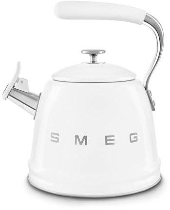 Smeg WKF01WH Whistling Kettle for Hobs, Stainless Steel, 2.3 liters, White