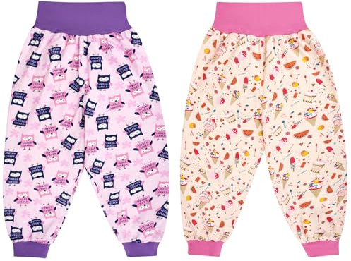 MOEMOE BABY Renhetsbyxor barn natt, pojkbyxor för tvättning, renlighet natt, sovbyxor, vattentät blöjkjol, vattentäta byxor barn, 7–9 år, glass + uggla, XL