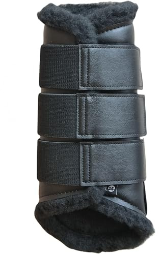RL24 - Gamaschen Comfort – Pferdegamaschen mit weichem Teddyfutter & Klettverschlüssen – anatomisch geformt & stoßabsorbierend – Gamaschen für Pferde in schwarz/schwarz – Größe M