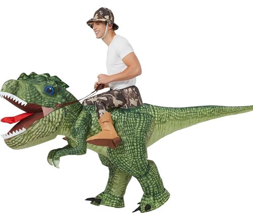 FXICH Inflatable Dinosaur Costume for Adults 150-190cm, Blow-Up T-Rex Kostüm Halloween Karneval (Aufblasbare Dino Kostüm schwarz, Lustige Tierkostüm) Green