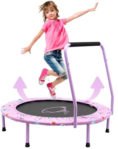 Mini trampolino da 96,5 cm per bambini, con manico regolabile in altezza, copertura imbottita, pieghevole, attrezzatura sportiva per interni ed esterni, trampolino da rimbalzo, trampolino da giardino