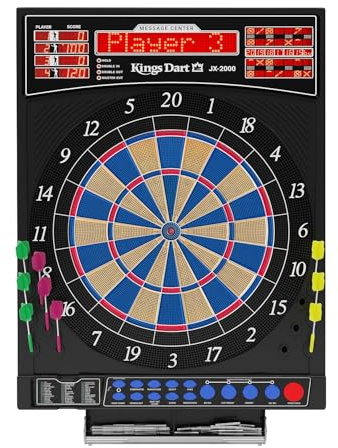 Kings Dart Elektronische Dartscheibe Profi Turnier JX-2000 | Turnierscheibe inkl. 24 Dartpfeilen | 41 Spiele, über 200 Spielvarianten | Laufschrift + Sound | extra dünner Spider