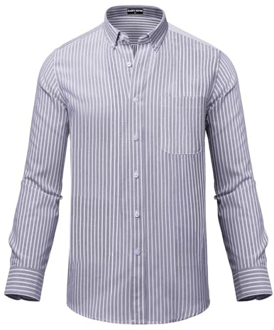 Mauro Kane Men's Long Sleeve Oxford Shirts Casual Business Classic Striped Shirt 100% Cotton Non Iron Button Down Shirt with Pocket, Blue-M