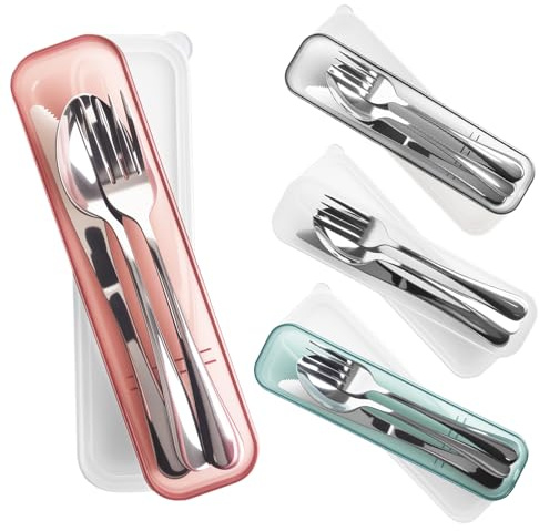 Mnsconkl Set di stoviglie da campeggio per 4 persone, posate da viaggio in acciaio inox con custodia, cucchiaio a forchetta, coltello, posate da campeggio per viaggi, attività all'aperto, picnic