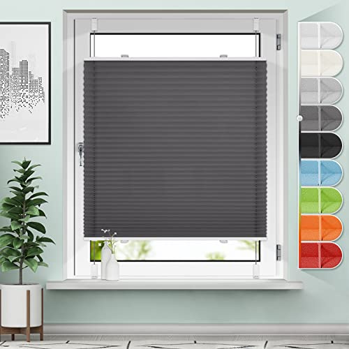 Plissee ohne Bohren Klemmfix Anthrazit B90 x H100 cm Jalousie Sonnenschutz Easyfix Faltrollo Lichtdurchlässig Rollo für Fenster & Tür