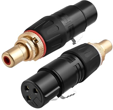 YYTCG 24K guldpläterad XLR till RCA-adapter (2-pack) - XLR hona till RCA hona Hi-Fi ljudomvandlare, zinklegering skyddad för ljudfiler, hemmastudio och pro ljuduppställning