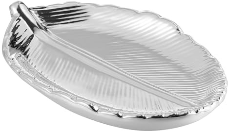 VILLCASE Plateau à Bijoux en Céramique Argenté de Feuille Coupelle à Bijoux Décorative pour Femmes Organisateur de Bagues et Colliers Rangement Élégant pour Cosmétiques et Parfums