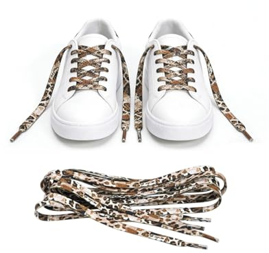FUGLUS Dos pares de cordones planos estampados de leopardo para calzado deportivo, cordones planos de 8 mm de ancho, repuesto para calzado deportivo, zapatillas para correr y casual (120 cm + 140 cm)