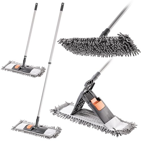 KADAX Bodenwischer mit Chenille Mikrofaserbezug & ausziehbarem Teleskopstiel (71–120 cm), Wischmopp für gründliche Bodenreinigung, Mikrofaser Flachwischer