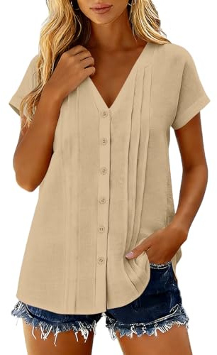 Chemise Femme Col V Tee Shirt Manche Courte Décontracté Blouse Courtes Élégant Vetement Sport Basic Tshirt Classique Top Ete Crop Top Couleur Unie Tunique Haut Femme T Shirt Tailles S à XXL