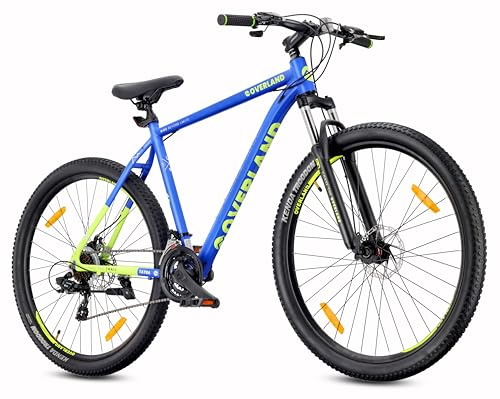 TATRA BIKES Bicicletta da 29 pollici Overland, mountain bike per adulti, leggero bici da ciclismo 29 - telaio in alluminio da 21 pollici, 21 marce, ammortizzatore, freni a disco - Blu-Limone