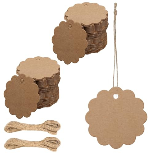 200 Pezzi Etichette Regalo, Etichettee Personalizzate con Spago in Juta da 20M, Tag Bomboniere e Bigliettini Bomboniere in Carta Kraft, Ideale per Etichette Regalo Cartellini Prezzi Fai Da Te