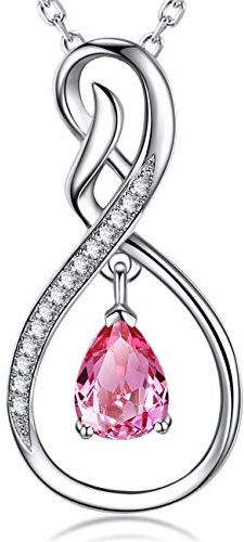 Tjejer accessoarer Her Forever Love Infinity Smycken Födelsedagspresenter till fru Mamma September Oktober Födelsestenar Blå Safir Rosa Turmalin Smycken för kvinnor, Sterling Silver Fina