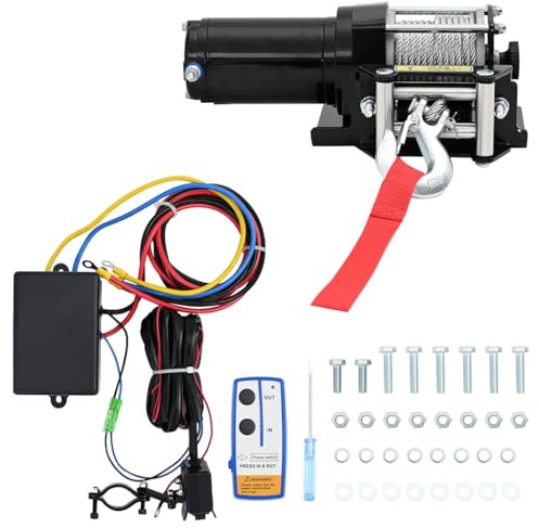 vidaXL Electric Winch 1360KG - Vehicle Recovery Winch with Plate Roller Fairlead and Wireless Remote Control, features 1.2 HP DC 12V Motor and Free Spool Clutch