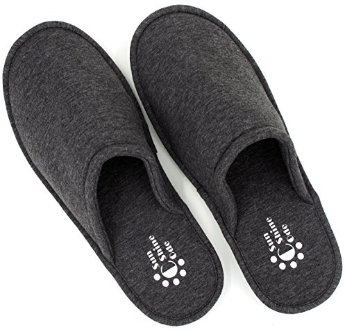 Sunshine Code Women's Memory Foam Cotton Washable Slippers with Matching Travel Bag for Home Hotel Spa Bedroom, L, Black