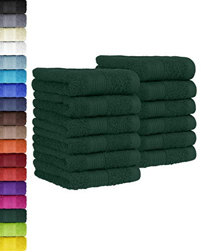 BaSaTex - 12er Pack Handtuch Set für Gäste - Seiftücher mit Aufhängeschlaufe aus weicher Baumwolle in 30x50 cm - Gästetücher für die Gesichtsreinigung Öko-Tex Standard 100 Zertifiziert - Dunkelgrün