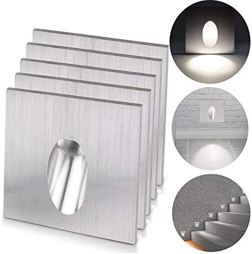 ALLOMN LED Applique da Incasso, Applique da Parete Step Light Square Incasso LED Step Scale Lampada Portico Pathway light 1W Basement Bulb AC 100-245V (Bianco Freddo, 5 PCS)
