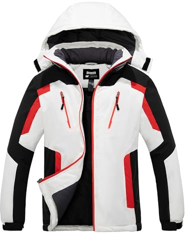 Skieer Men's Mountain Ski Jacket Windproof Parka Anorak Daily Wear White&Red&Black S