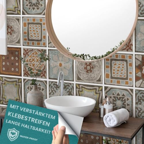 RE-COVERTILES - Fliesenaufkleber Küche und Bad PVC-Klebefliesen Regenmäntel Kratzfest Stickers Dekoration Wand Zementfliesen Peel and Stick - Modell 12 Stücke 15x15 cm PS00167 Made in Italy