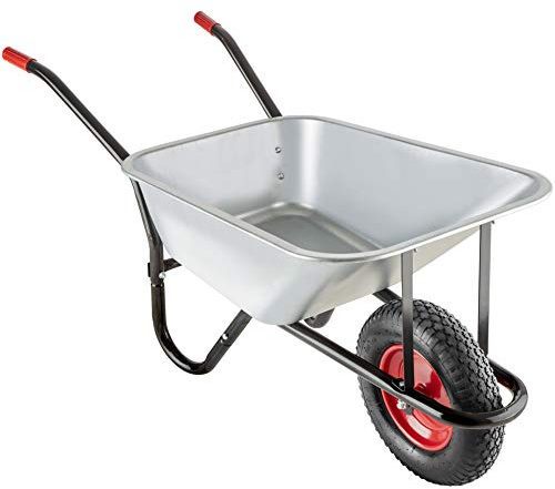tectake® Wheelbarrow holding 100L, sturdy steel construction with air rubber wheels, ergonomic non-slip handles, ideal for garden, stable and construction work - Max load 250kg