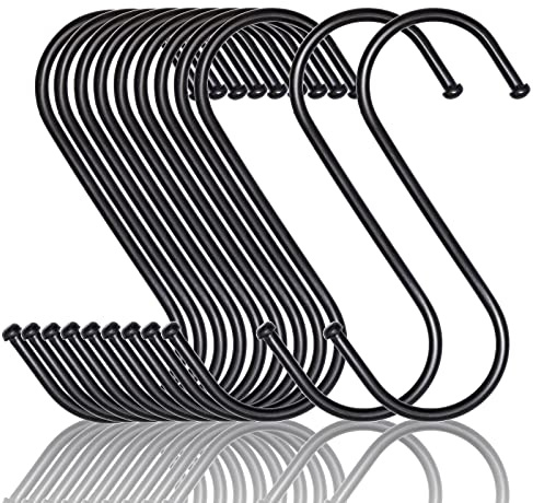 MgcTolBox 20 Ganchos para Colgar, Ganchos en Forma de S, Ganchos Metal para Cocina, Baño, Armario, Oficina, Jardín（Medio, Negro）