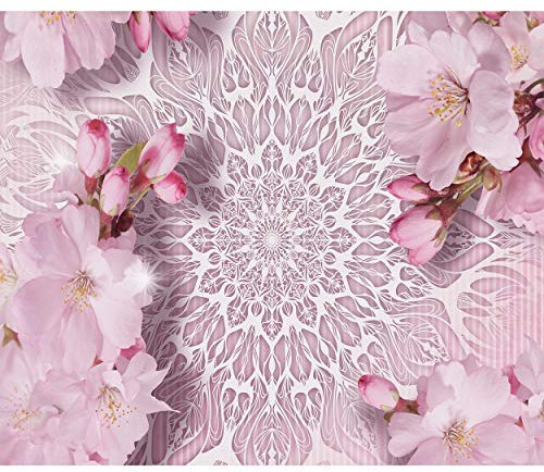 decomonkey Fototapete selbstklebend Mandala 441x315 cm Selbstklebende Tapeten Wand Fototapeten Tapete Wandtapete klebend Klebefolie Blumen Kirschblüte rosa