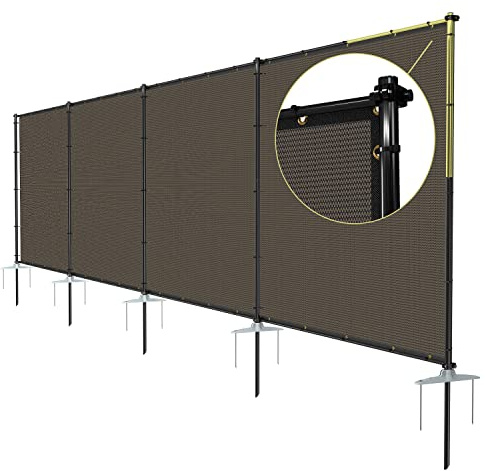 TANG 6'x24' Outdoor Privacy Screen FreeStanding, 220GSM Mesh Fencing with Poles Stakes, Privacy Fence Panels for Outside, Temporary Dog Fences for Garden Patio, Brown
