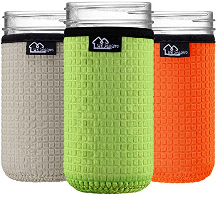 WKieason Wide Mouth Mason Jar Neoprene Sleeve 16-24OZ Mason Jar Sleeves (24OZ/Green/Grey/Orange)