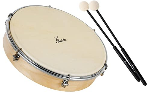 XDrum HTM-10S 10 Handtrommel mit Schläge Set - Rahmentrommel mit Natur-Fell - Stimmbar mit 6 Spannhaken - Holzrahmen aus Ahorn - Ergonomischer Griff - Natur