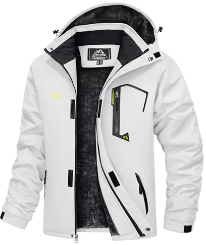 TACVASEN manteau homme hiver chaud veste softshell homme veste a capuche blouson ski blouson moto parka polaire coupe vent imperméables Blanc, XL