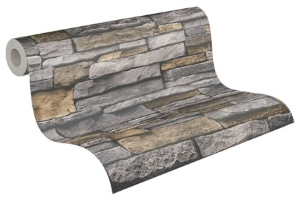 A.S. Création Bricks & Stones 388131 Papier peint 3D Effet pierre Gris Beige - 10,05m x 0,53m - Fabriqué en Allemagne