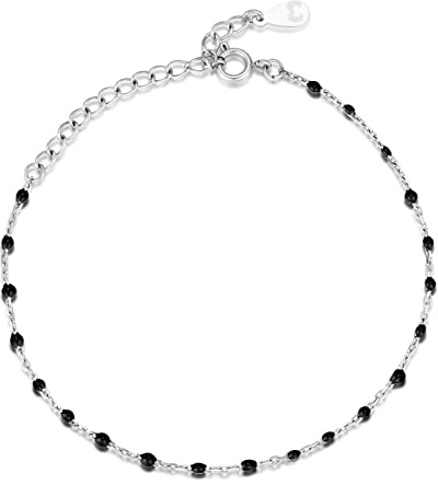 Bracciale da donna con perline. Bracciale da donna acciaio chirurgico placcato oro/argento per donna, ragazza ideale come regalo (mamma, amiche, compleanno...) Gioielli da donna (Nero, Oro Placcato)