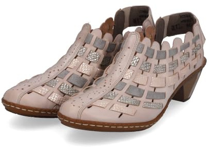Rieker 46778 Sina Women's Heels - Sling-Backs, Leather Upper, Hand-Woven Design, Anti-Stress Comfort, Flexible Sole, Secure Fit, and Timeless Everyday Style Clay/Lightrose-Silver/Fango-Si 6-6.5 M US