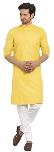LookMark Kurta droite jaune en coton mélangé pour homme (Kurta_P_02), Jaune, M