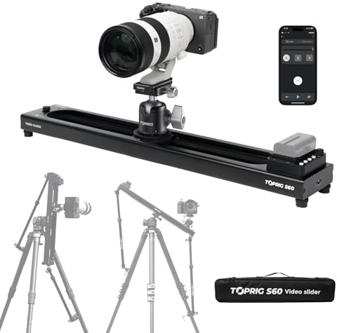 Accsoon Toprig S60 Slider per Fotocamera Motorizzato 23.6/60cm, lega di alluminio Tramite Pulsante o Controllo APP Bluetooth, Time Lapse, Focus Shot, Panoramica a 120°, per Fotocamera, DSLR, etc.