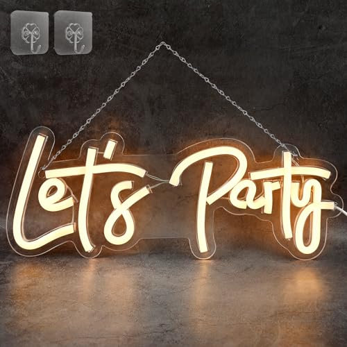 Let's Party Neon Signs, LED Neon Light Sign with Hanging Chain and Hook, 2M USB Cord with on/off switch Neon Light Sign, Let's Party Neon Lights for Birthday Party Bar Party Xmas