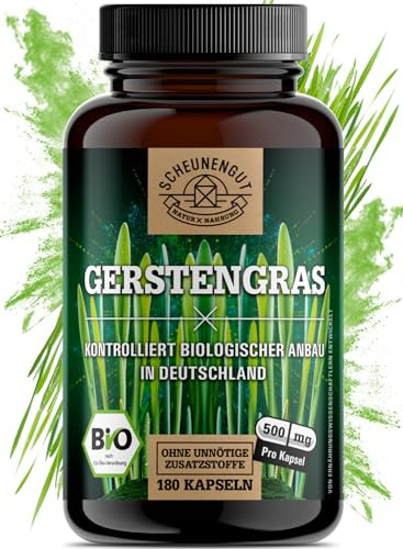 Gerstengras Kapseln -BIO- 180 Stück - 3000mg je Tagesdosis I WICHTIG: 100% Zertifizierte Bio-Ware I aus kontrolliert biologischem Anbau I Vegan und ohne Zusätze -DE- SCHEUNENGUT®