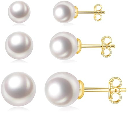 TONLUYAX Pearl Stud Earrings Set For Women 3 Pairs Freshwater Pearls Stud Hypoallergenic Jewelry