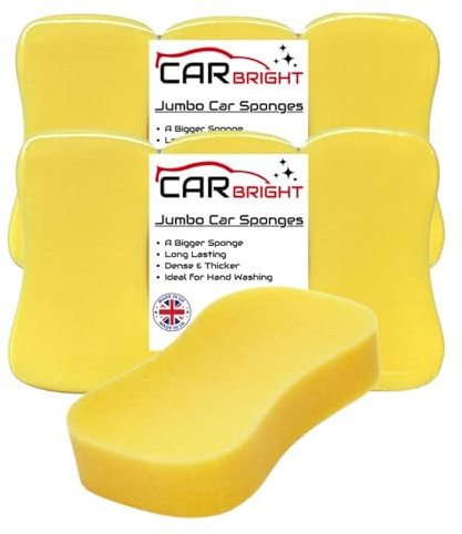 Jumbo Car Sponges (6 Pack) - Large Car Wash Sponges From Car Bright - Perfect for Car Care, Window Cleaning, Wheel Cleaning and Motorbikes - Made in the UK