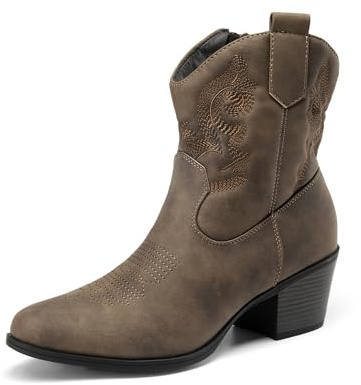 DREAM PAIRS Women's Block Heel Round Toe Ankle Boots,Camel,6.5