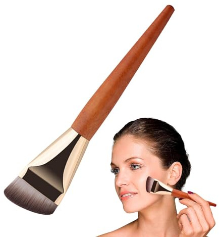 Pinceau de maquillage pour fond de teint - Manche en bois - Pinceau de maquillage professionnel - Outil de maquillage pour fond de teint, crème et poudre
