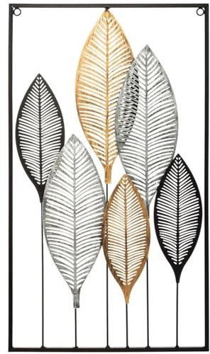 Well Home - Quadro decorativo da parete con fogli in metallo, 37 x 65 cm, colore naturale e moderno, per la decorazione della casa