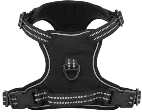 vidaXL Hundegeschirr, Brustgeschirr mit Leine Halsband, Sicherheitsgeschirr Reflektierend Verstellbar, Haustiergeschirr, Schwarz M Polyester