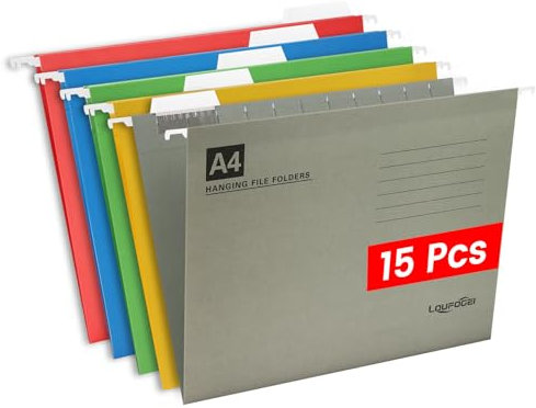 LOUFOGEI Hängeregister A4, 15 Stück hängeregister Mappen mit Tabs und Einsätzen, 230 gsm Manila-Papier Hängemappen A4 für Buero, Schule Organizer Akten (5 Mischfarben)