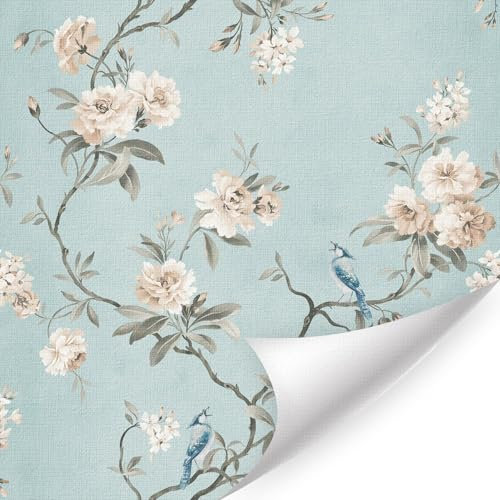 ANHUIB Flower Wallpaper Self Adhesive Floral Birds Wallpapers(44x300cm) Vintage Floral Contact Paper Hydrangea Hummingbirds Flower Wall Decal Retro Wall Mural Wallpaper for Living Room Bedroom Decor