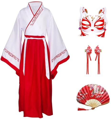 CRFASIBE Hanfu-dräkter för barn, kinesiska traditionella kläder, pojkar flickor kinesisk Cheongsam antik cosplay kostym med håraccessoarer, Röd, 130 cm
